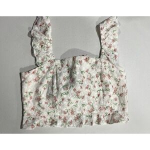 Kirious Los Angeles White Eyelet Floral Embroidered Open Tie Crop Top Medium